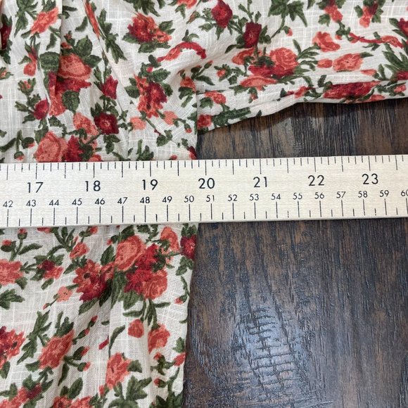 Free People Top XS Floral Orange Green Puff Sleeve Cotton Boho Blouse Women's - Picture 11 of 15